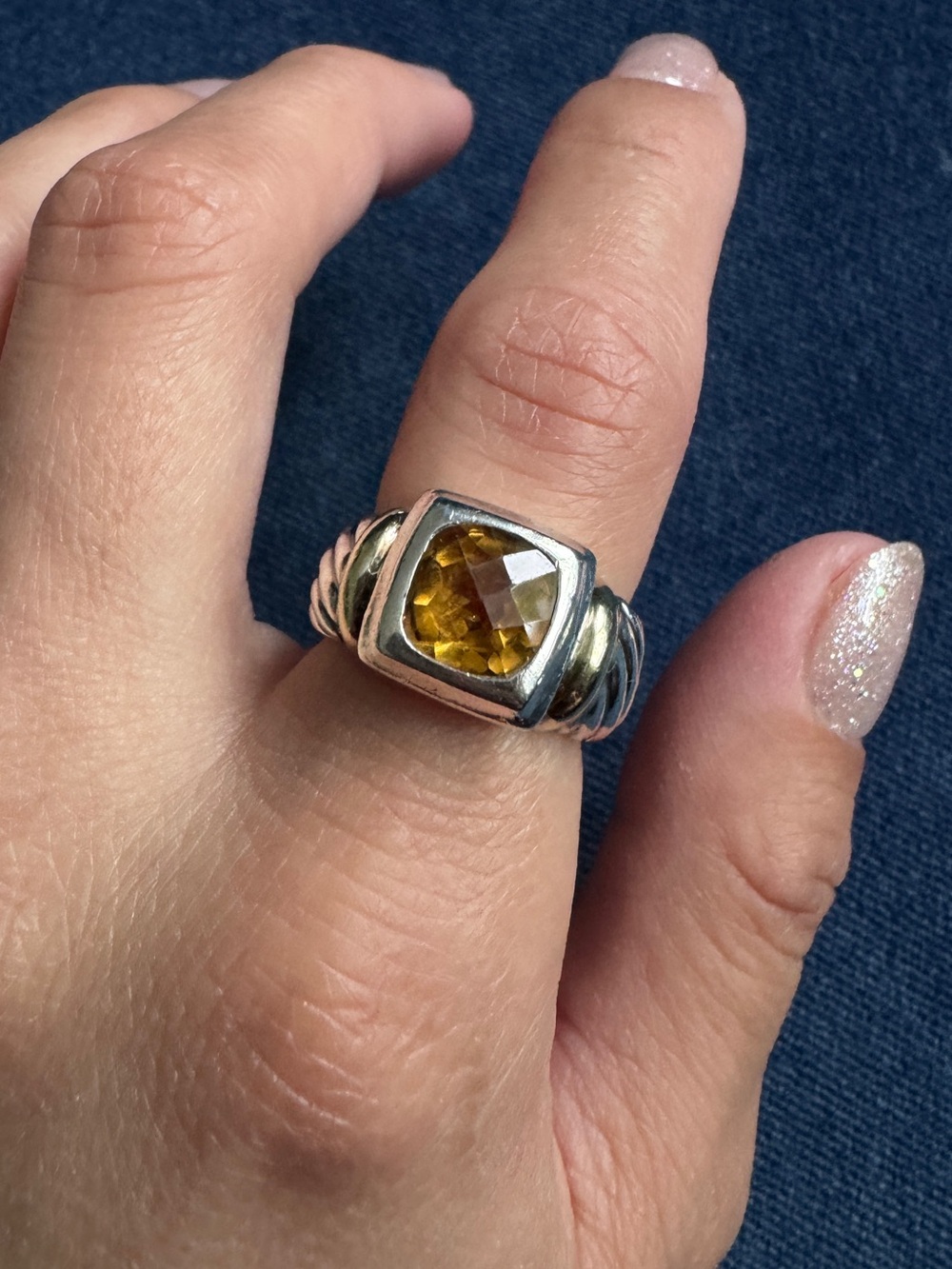 David Yurman Sterling Silver & 14K
Yellow Gold Citrine Cable Ring Size 5.5